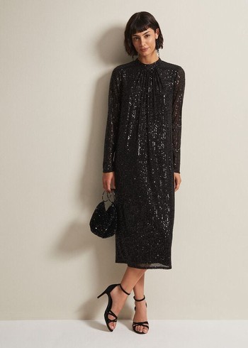 Phase Eight Cindy Sequin Dress Black Australia | RY5230678